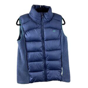 Peppermint Cycling Dark Blue & Green Puffer Down & Fleece Vest Women's Size L